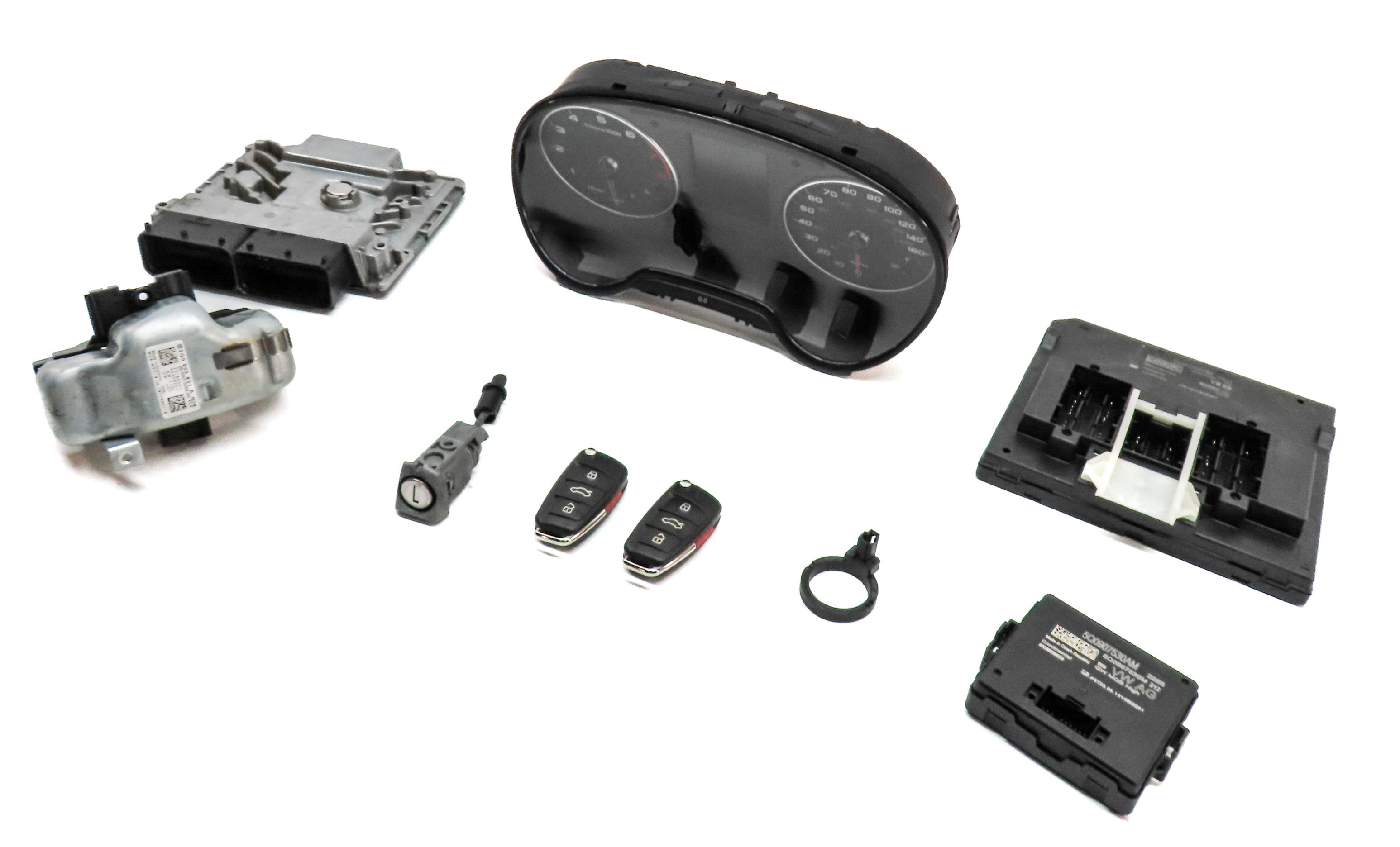 17-18 AUDI A3 8V SPEEDOMETER COLUMN LOCK BODY ENGINE CONTROL MODULE & KEY SET 8 — exact item pictured